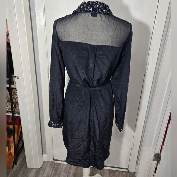 French Connection Silk Button Up Dress Long Sleeve With Sequins Detail Sz 2 - Picture 3 of 12